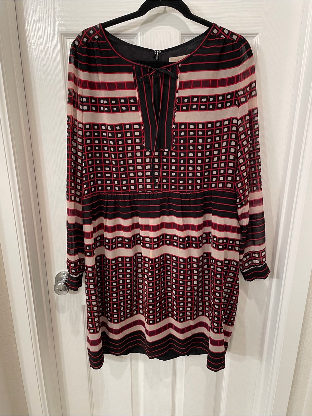LOFT Black and Red Geometric Long-Sleeve Dress
